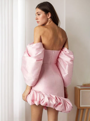 Sheath/Column Off-the-Shoulder 3/4 Sleeves Mini/Short Wedding Dress with Ruffles