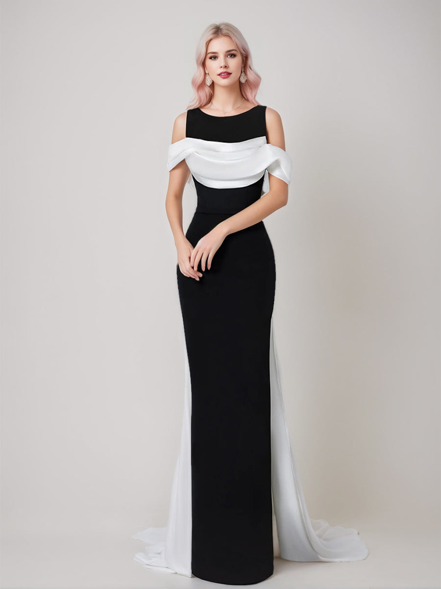 Sheath/Column Scoop Sleeveless Floor-Length Elegant Wedding Guest Dress with Watteau Train