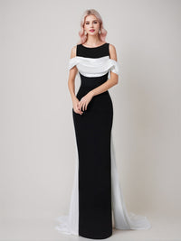 Sheath/Column Scoop Sleeveless Floor-Length Elegant Wedding Guest Dress with Watteau Train