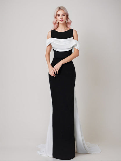 Sheath/Column Scoop Sleeveless Floor-Length Elegant Wedding Guest Dress with Watteau Train