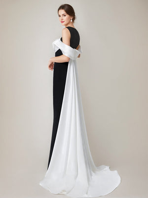 Sheath/Column Scoop Sleeveless Floor-Length Elegant Wedding Guest Dress with Watteau Train