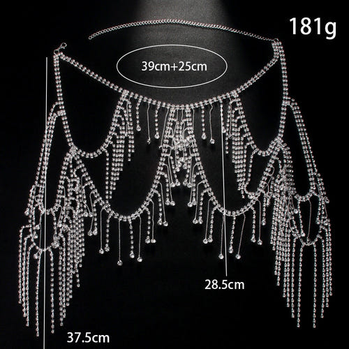 Luxury Elegant Rhinestone Tassel Body Chain Dress Accessories