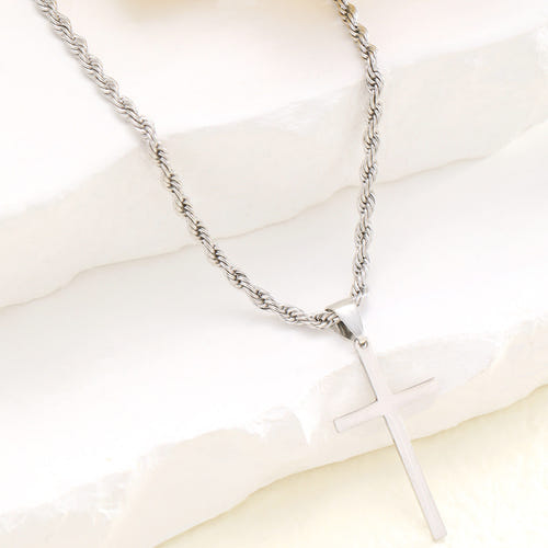 KC Gold Thin Spiral Chain Cross Pendant Minimalist Necklace