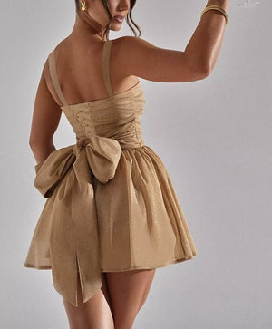 A Line Glitter Party Dress Square Neck Tulle Mini Prom Cocktail Gowns with Bow Ruffles