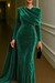 Sheath/Column Evening Dress Elegant Dress Formal Mother Of The Bride Dress Floor Length Long Sleeve Stand Collar Velvet with Pleats