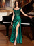 A-Line/Princess Evening Dresses Satin Off-the-Shoulder Sleeveless Floor-Length High Side Split Prom Dresses With Appliques Lace