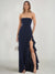 Sheath/Column Wedding Guest Dresses Off The Shoulder Sleeveless Ankle Length Back Bow Prom Dress With Side Split Ruffle