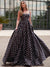 A-Line/Princess Satin Square Neck Sleeveless Floor-Length Backless Prom Dresses With Polka Dots
