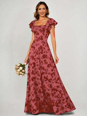 A-Line/Princess Velvet Wedding Guest Dress Square Neck Sleeveless Floor Length Bridesmaid Dress