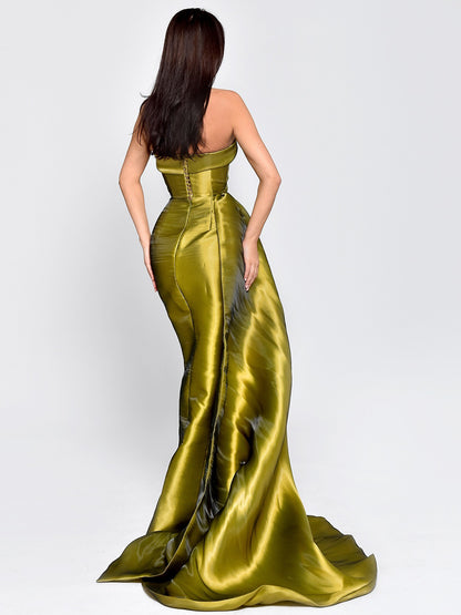 A-Line/Princess Liquid Satin Sweetheart Sleeveless Floor Length Evening Dress With High Side Split&Pleats