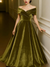 Red Green A-Line Evening Gown Elegant Dress Formal Wedding Floor Length Short Sleeve Off Shoulder Pocket Velvet with Pleats Christmas