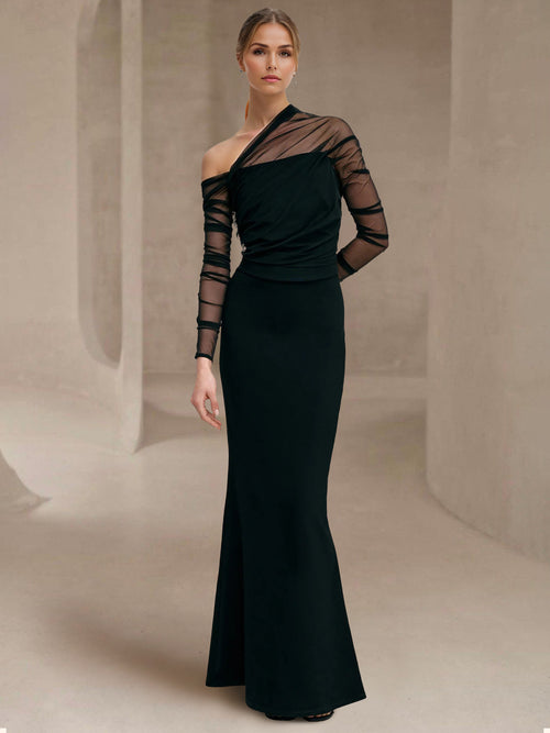 Sheath/Column Evening Dress One-Shoulder Floor-length Wedding Guest Dress Stretch Crepe Dresses