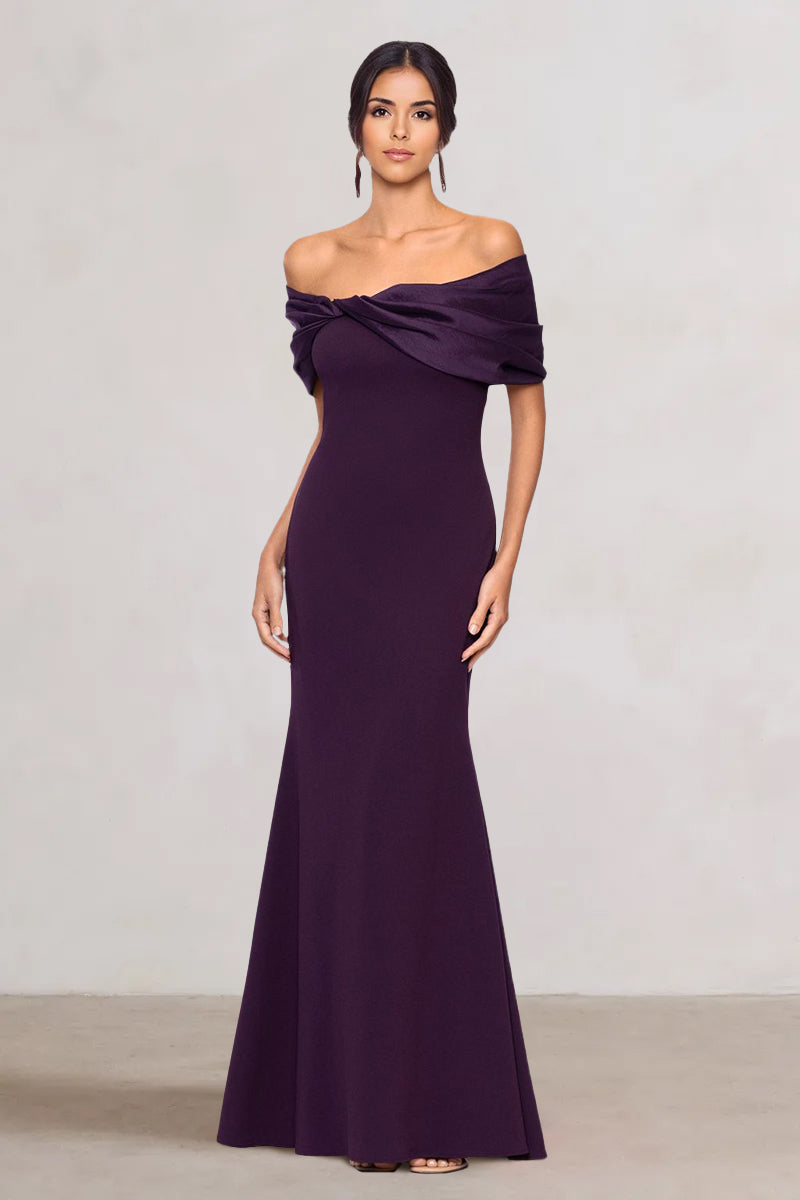 Sheath/Column Evening Dresses Formal Stretch Crepe Off-the-Shoulder Sleeveless Floor-Length Ruched