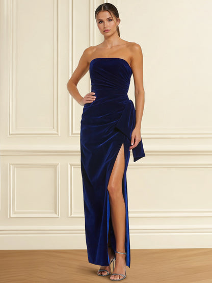 Sheath Velvet  Evening Gown Floor Length Off Shoulder Sleevesless With Back Zipper