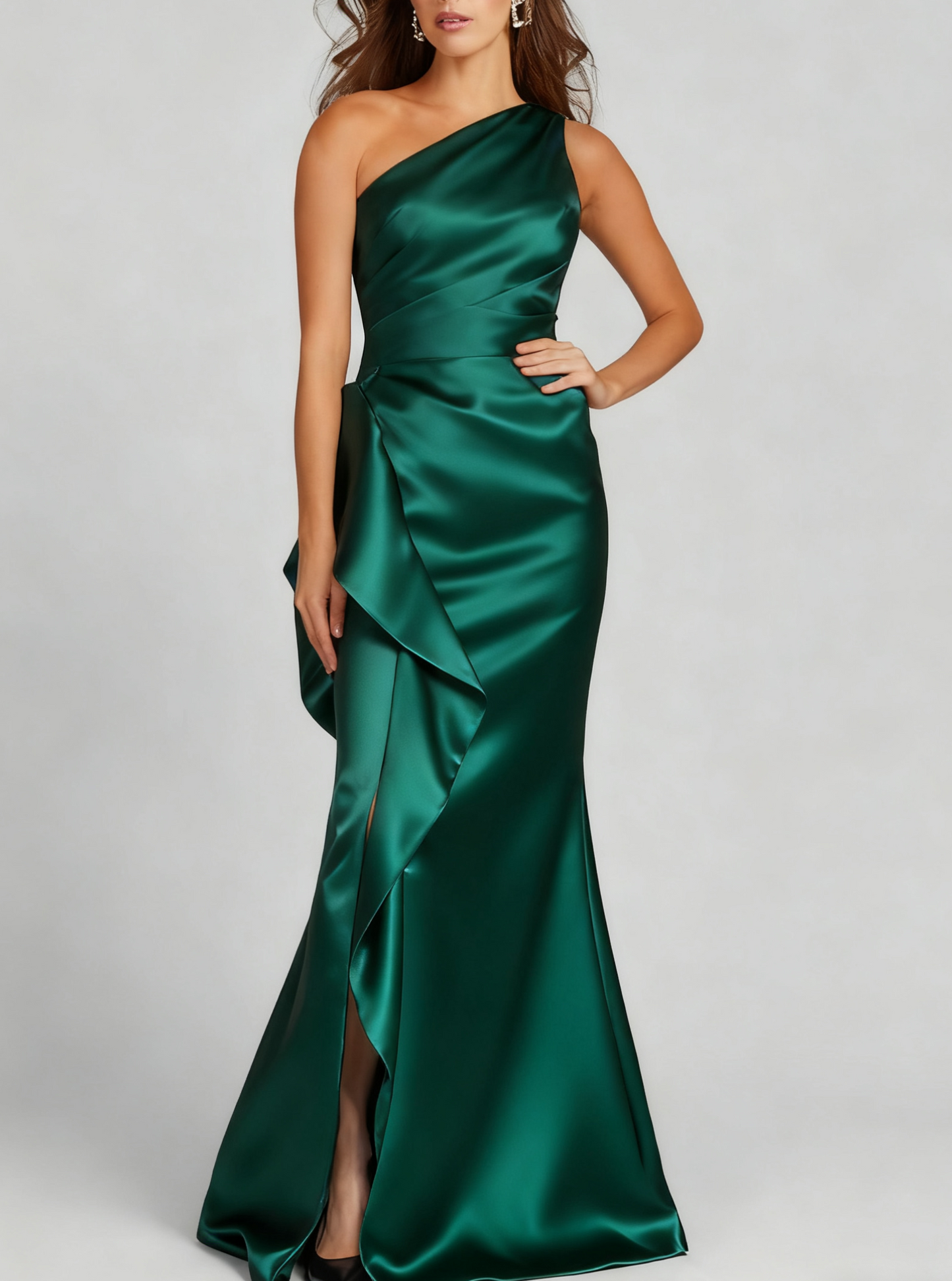Sheath/Column Mother of the Bride Dresses One Shoulder Sleevesless Elegant Formal Floor-Length With Ruffles & Appliques