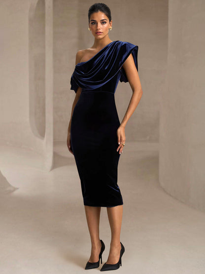 Mermaid Mother Of The Bride Dresses Elegant Dress Short Sleeve One Shoulder Tea Length Ruched Cocktail