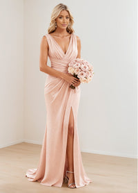 Sheath/Column V-Neck Sleeveless Floor-Length  Chiffon Bridesmaid Dress
