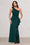 鞘形/直筒缎面单肩无袖及地晚礼服/伴娘礼服，带侧开衩和荷叶边
