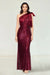 Sheath/Column Sequin & Satin Bow One-Shoulder Sleeveless Floor-Length Evening  Dresses