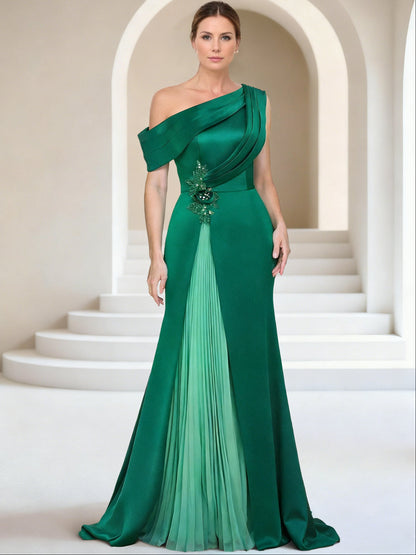 Trumpet/Mermaid Mother Of The Bride Dress One-Shoulder Short Sleeves Evening Dresses with Ruffles & Appliques