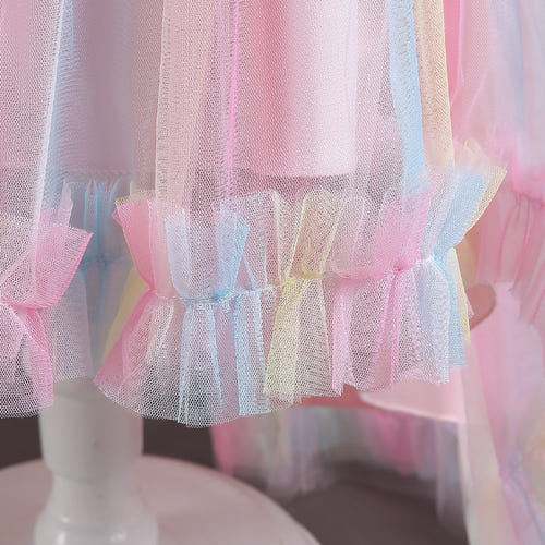 A-Line/Princess Asymmetrical High Low Flower Girl Dresses Scoop Neck Short Sleeves Girl Prom Garden Flower Girl Dress with Sequins