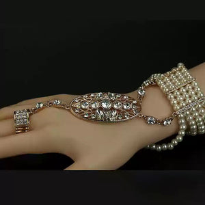 Sparkling Simple Rhinestone Luxury Pearl Ring Bracelet Set