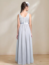 A-Line/Princess Scoop Neck Sleeveless Junior Girl Bridesmaid Dresses with Lace Appliques