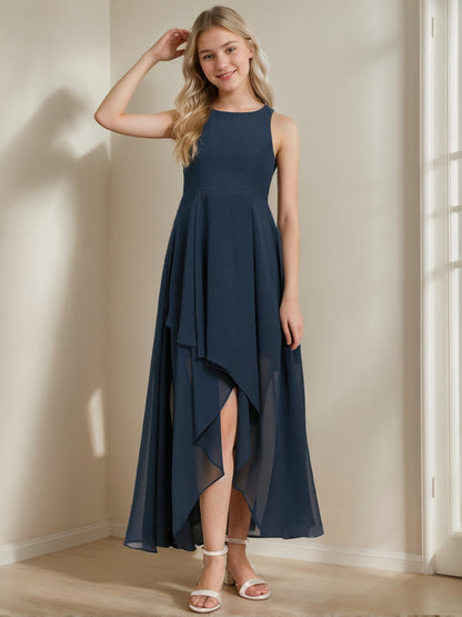 A-Line/Princess Sleeveless High Low Junior Bridesmaid Dresses
