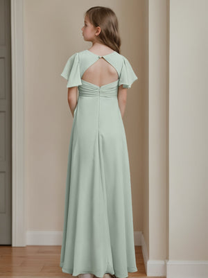 A-Line/Princess Short Sleeves Junior Bridesmaid Dresses with Pleats