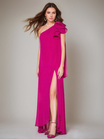 A-Line/Princess One-Shoulder Sleeveless Floor-Length Mother of the Bride Dresses with Split Side