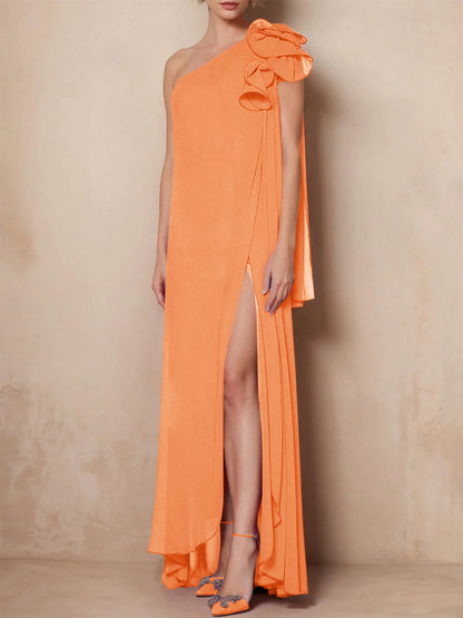 A-Line/Princess One-Shoulder Sleeveless Floor-Length Mother of the Bride Dresses with Split Side
