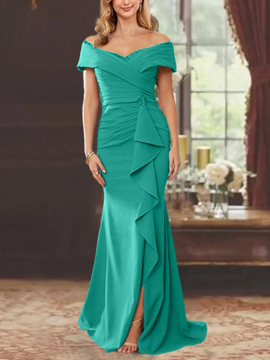 Trumpet/Mermaid Off-the-Shoulder Sleeveless Floor-Length Mother of the Bride Dresses With Ruffles