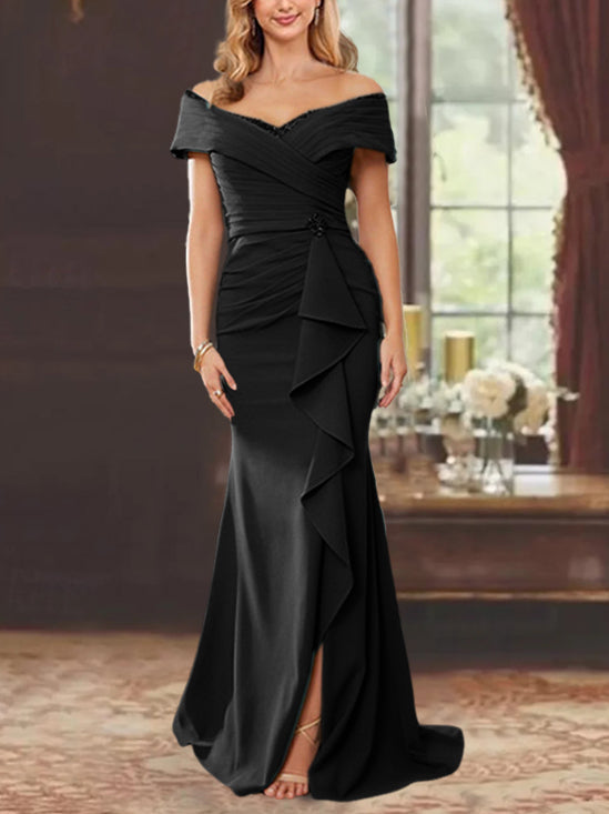 Trumpet/Mermaid Off-the-Shoulder Sleeveless Floor-Length Mother of the Bride Dresses With Ruffles