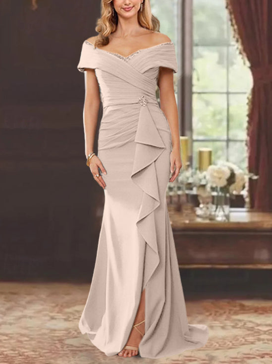 Trumpet/Mermaid Off-the-Shoulder Sleeveless Floor-Length Mother of the Bride Dresses With Ruffles