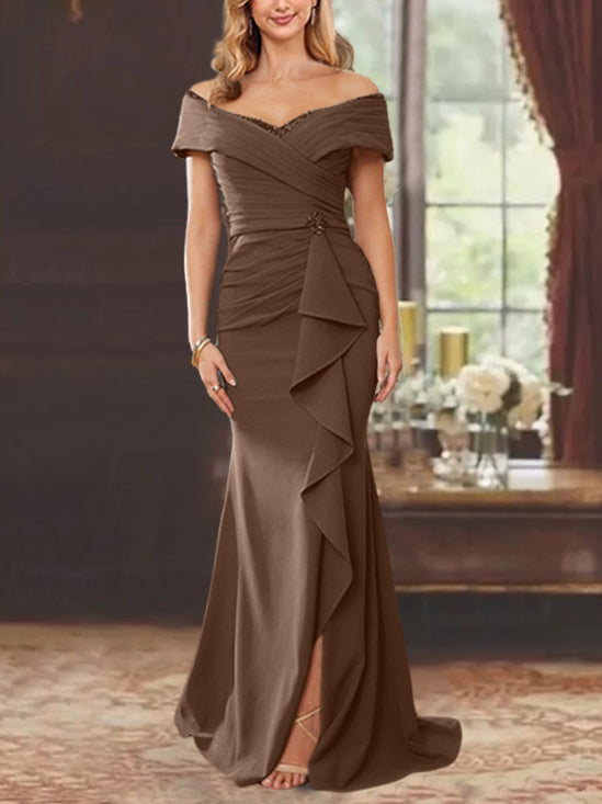 Trumpet/Mermaid Off-the-Shoulder Sleeveless Floor-Length Mother of the Bride Dresses With Ruffles