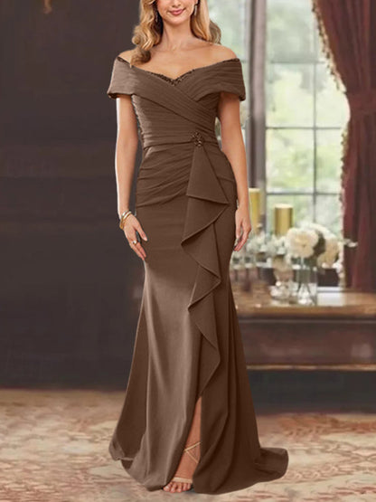 Trumpet/Mermaid Off-the-Shoulder Sleeveless Floor-Length Mother of the Bride Dresses With Ruffles
