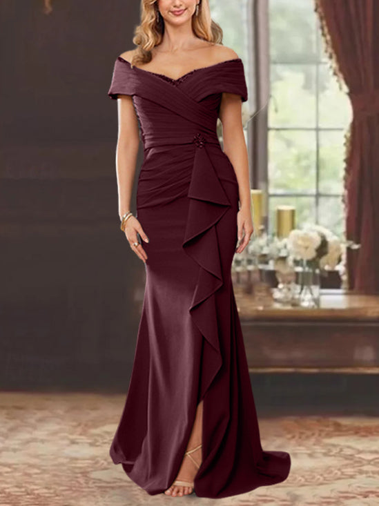 Trumpet/Mermaid Off-the-Shoulder Sleeveless Floor-Length Mother of the Bride Dresses With Ruffles