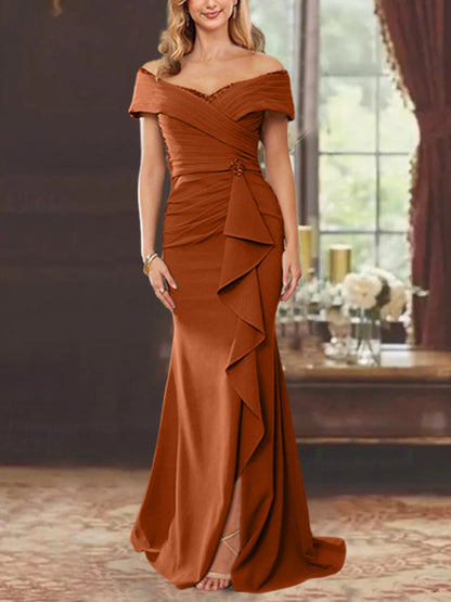 Trumpet/Mermaid Off-the-Shoulder Sleeveless Floor-Length Mother of the Bride Dresses With Ruffles