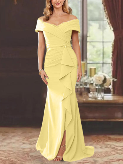 Trumpet/Mermaid Off-the-Shoulder Sleeveless Floor-Length Mother of the Bride Dresses With Ruffles