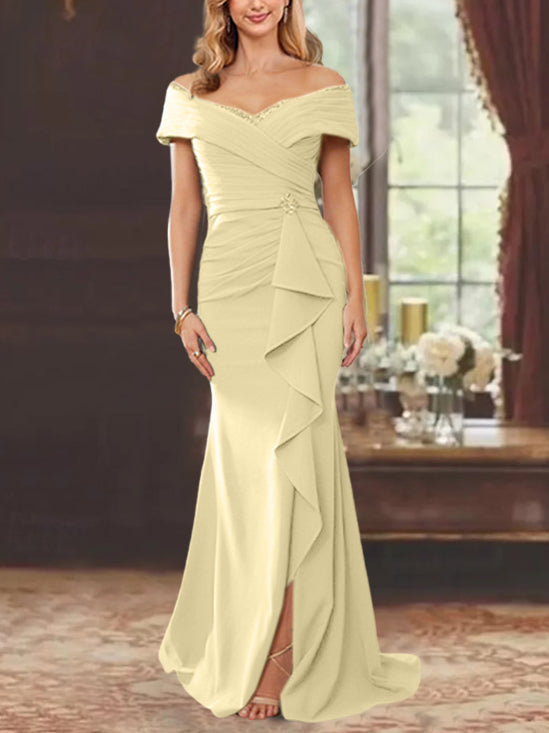 Trumpet/Mermaid Off-the-Shoulder Sleeveless Floor-Length Mother of the Bride Dresses With Ruffles