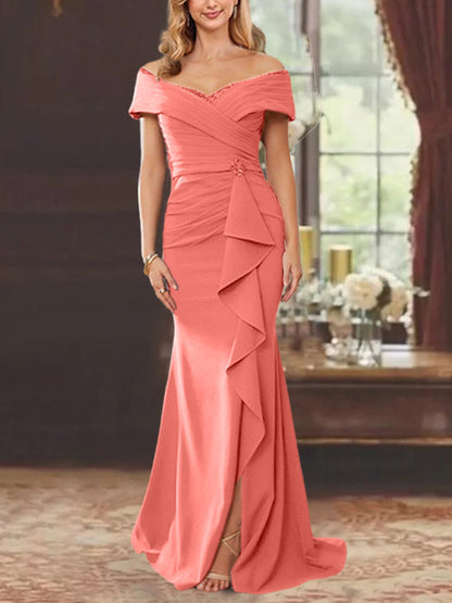 Trumpet/Mermaid Off-the-Shoulder Sleeveless Floor-Length Mother of the Bride Dresses With Ruffles