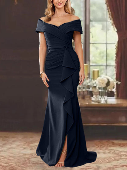 Trumpet/Mermaid Off-the-Shoulder Sleeveless Floor-Length Mother of the Bride Dresses With Ruffles
