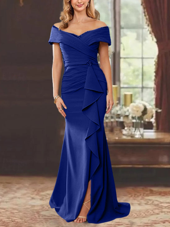 Trumpet/Mermaid Off-the-Shoulder Sleeveless Floor-Length Mother of the Bride Dresses With Ruffles