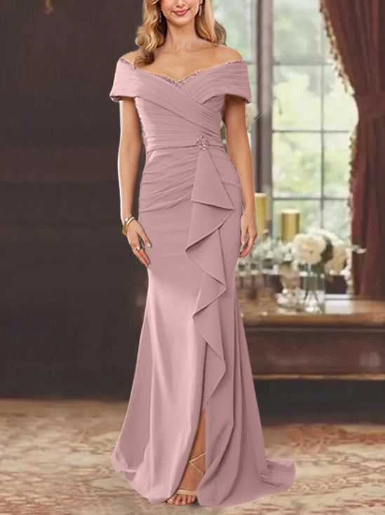 Trumpet/Mermaid Off-the-Shoulder Sleeveless Floor-Length Mother of the Bride Dresses With Ruffles