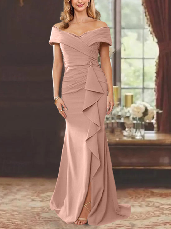 Trumpet/Mermaid Off-the-Shoulder Sleeveless Floor-Length Mother of the Bride Dresses With Ruffles