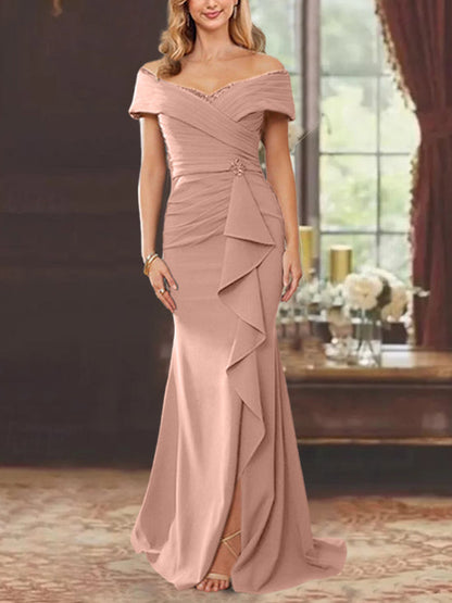 Trumpet/Mermaid Off-the-Shoulder Sleeveless Floor-Length Mother of the Bride Dresses With Ruffles