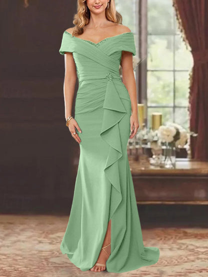 Trumpet/Mermaid Off-the-Shoulder Sleeveless Floor-Length Mother of the Bride Dresses With Ruffles