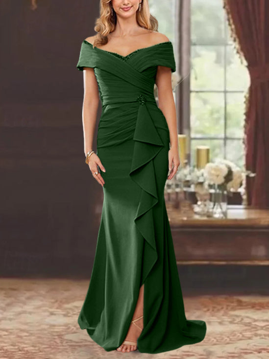 Trumpet/Mermaid Off-the-Shoulder Sleeveless Floor-Length Mother of the Bride Dresses With Ruffles