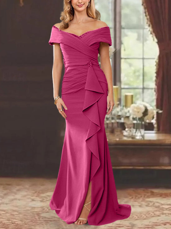 Trumpet/Mermaid Off-the-Shoulder Sleeveless Floor-Length Mother of the Bride Dresses With Ruffles