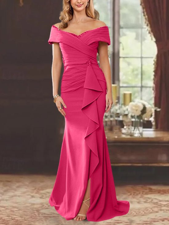 Trumpet/Mermaid Off-the-Shoulder Sleeveless Floor-Length Mother of the Bride Dresses With Ruffles